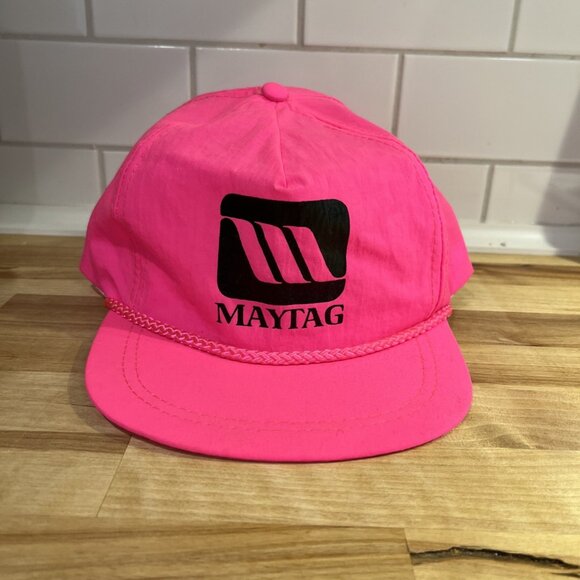 VTG Maytag Logo Snapback Hat Cap Neon Pink Cord Detail Promo Nylon - Picture 1 of 9